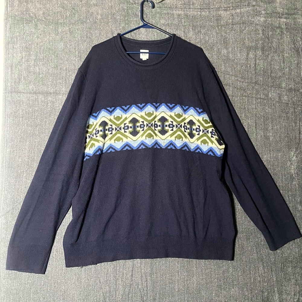 GAP Men's XXL Navy Geometric Knit Crewneck Pullover Sweater Cotton Acrylic